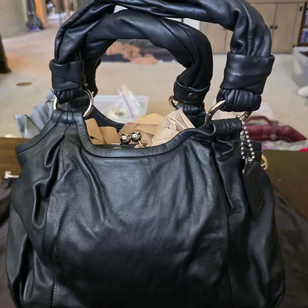 Coach Parker Black Soft Leather Kisslock Hobo Bag 13437